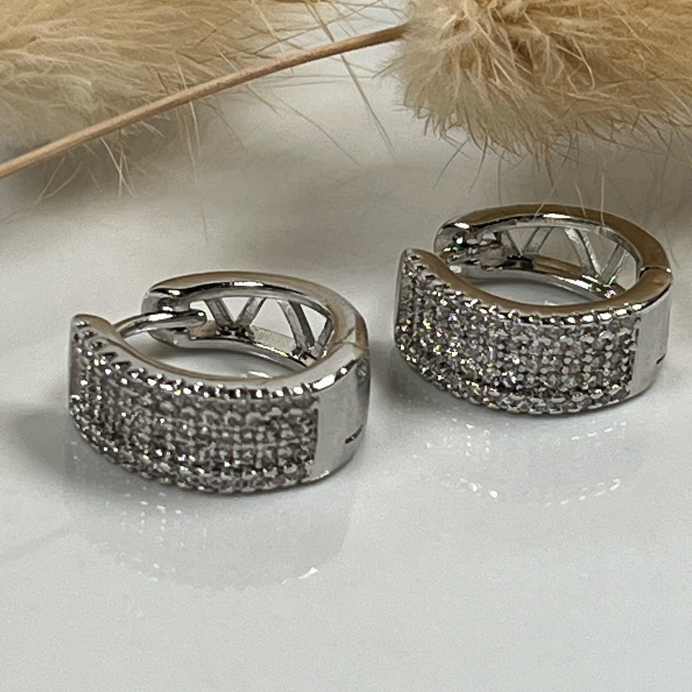 White Gold Plated Clear CZ Huggie Hoop Earrings